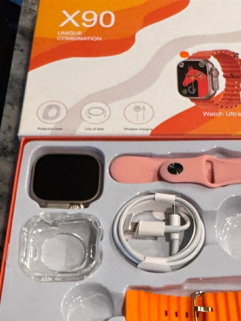 X90 Smart Watch - Peach/Orange Titanium Case